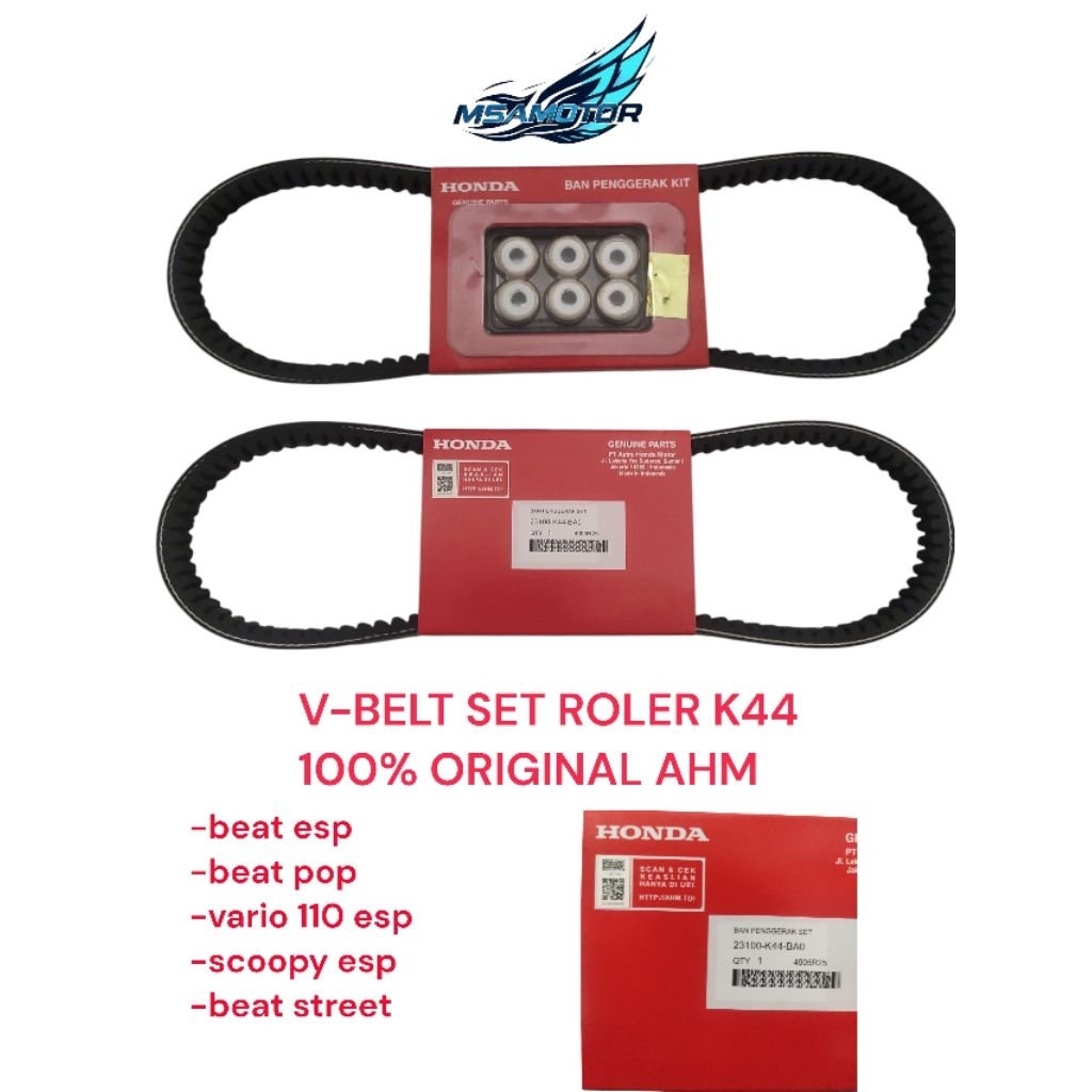 v belt set + roller k44 original ahm 100%, beat fi esp, vario 110 esp, scoopy esp, beat street
