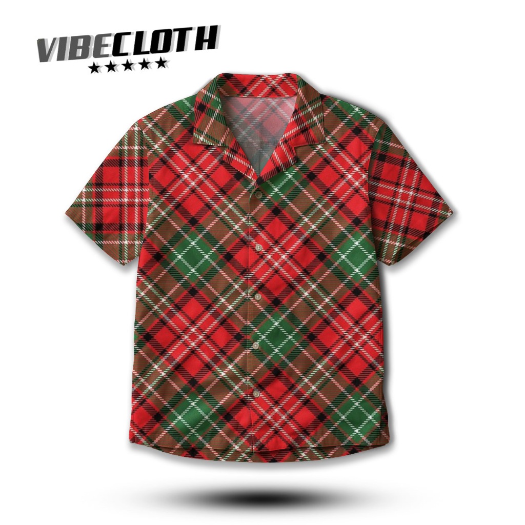 VIBECLOTH Kemeja Pria / Unisex Full Print Motif Kotak-Kotak Natal Merah Hijau Kemeja Streetwear Styl