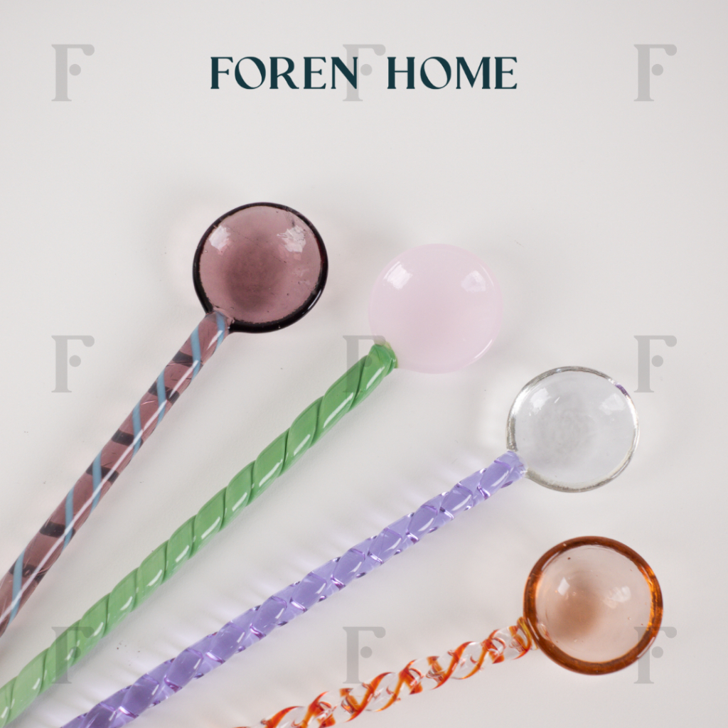 Auric Borosilicate Glass Spoon – Swirl Stirrer Coffee Dessert Long Cutlery Aesthetic Tea Drink | Sen