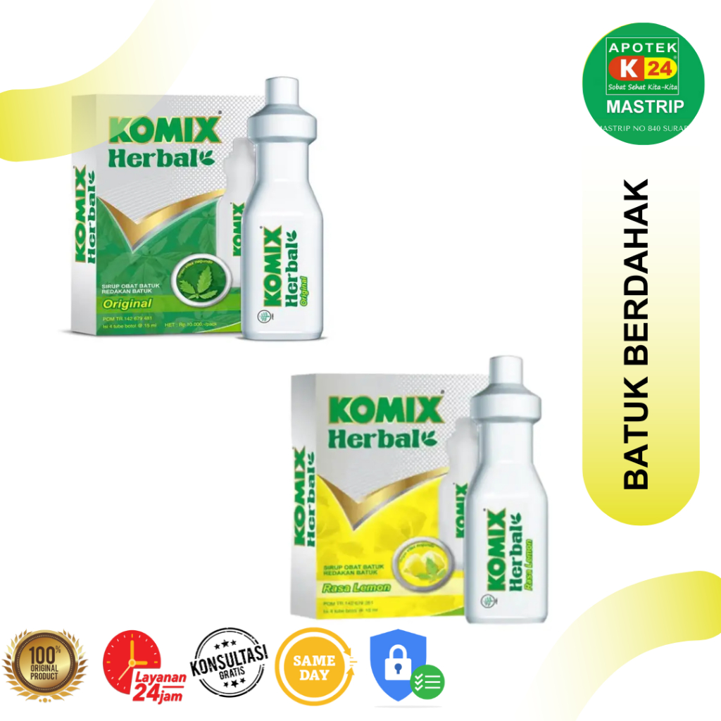 KOMIX HERBAL BATUK BERDAHAK ANAK & DEWASA 15 ML 4 TUBE BOTOL RASA ORIGINAL & LEMON
