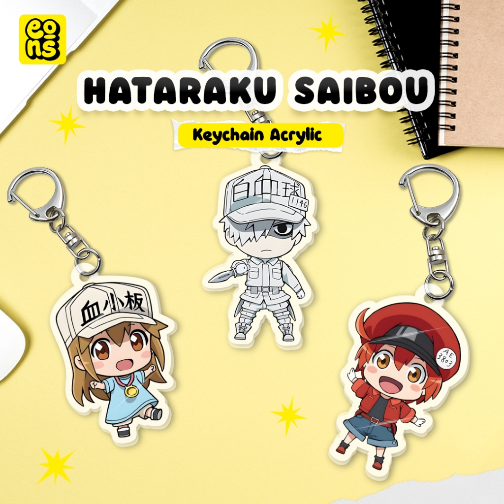 Gantungan Kunci Akrilik Hataraku Saibou | Keychain Cells at Work | Merchandise Anime Kawaii