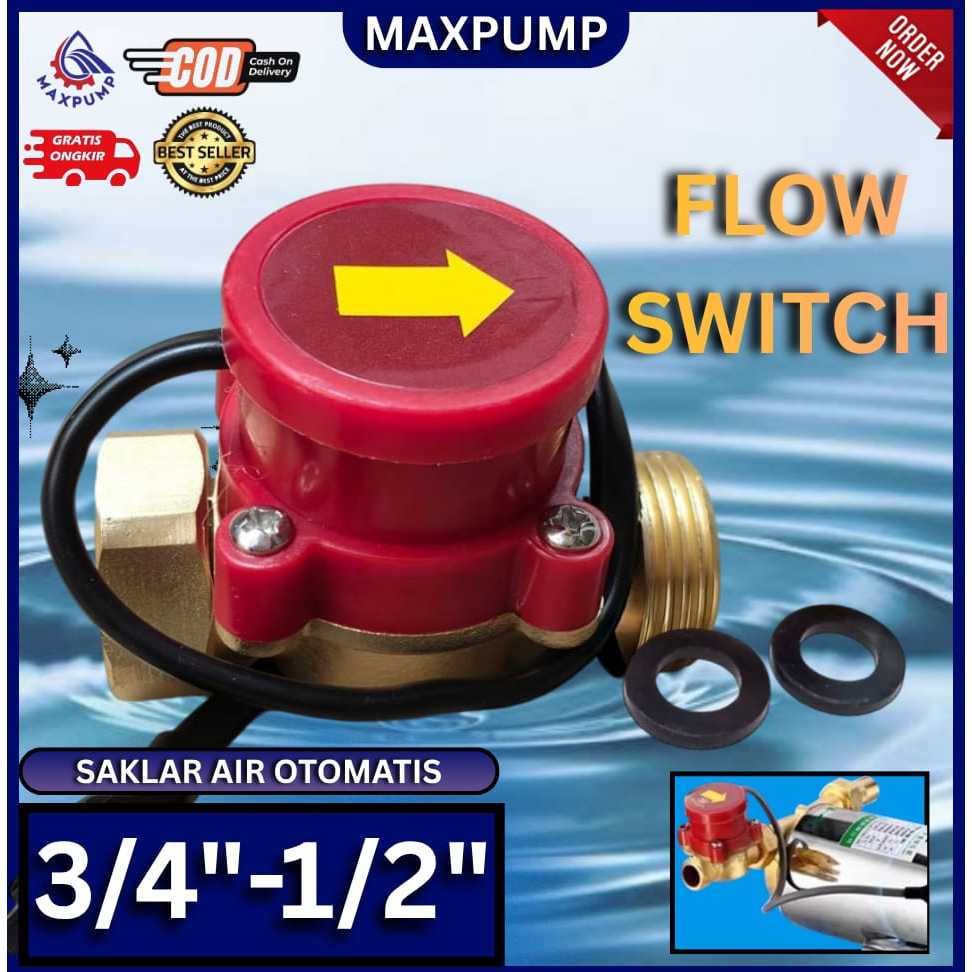 MAXPUMP Water Flow Switch 3/4" X 1/2" Otomatis Pompa Booster Brass Switch Saklar Otomatis Pompa Air