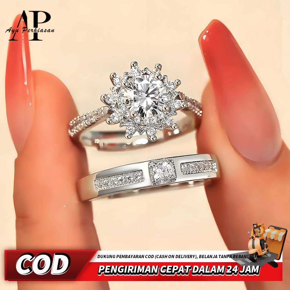 Cincin | Cincin Pasangan Perak 925 Asli & Moissanit - Desain Unik Viral Instagram, Elegan Ideal untu