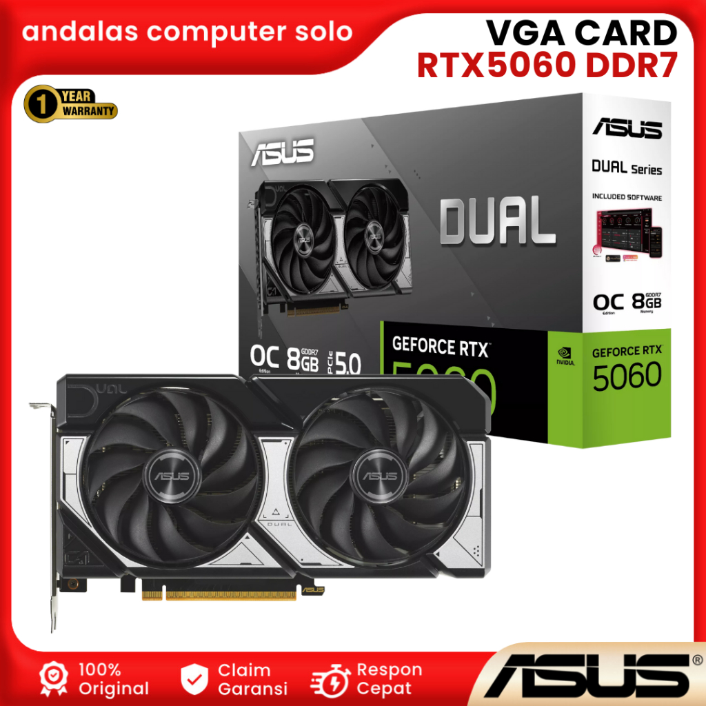 VGA CARD ASUS DUAL GEFORCE RTX5060 8GB GDDR7 OC EDITION VGA CARD ASUS RTX-5060