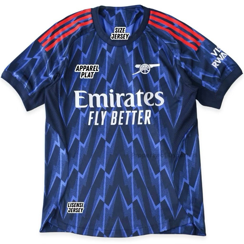 Jersey Arsenal away biru musim 2025 2026 baju bola terbaru 25 26