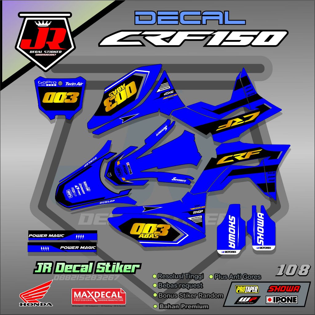 Decal CRF Kombinasi Gold/Hologram Bebas Request Nama Nomor Sponsor Kode 108