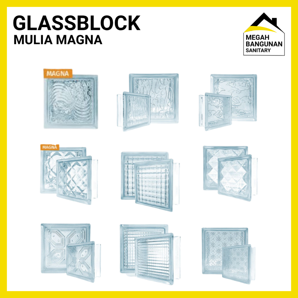 Glass Block Mulia Magna 9.5 CM Glassblok Semua Desain Quadra Candi Ocean View Opal