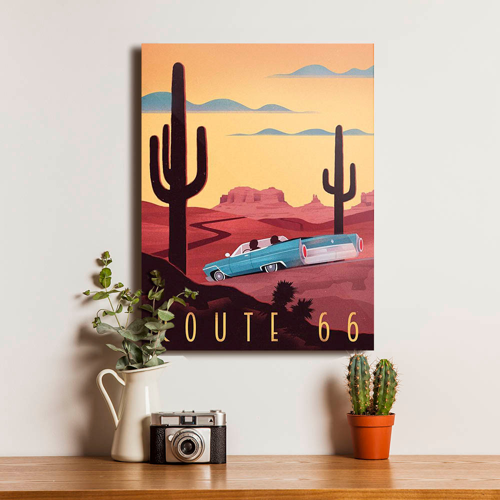 Poster Route 66 Dekorasi Hiasan Dinding Pajangan Bingkai Kayu Wall Decor