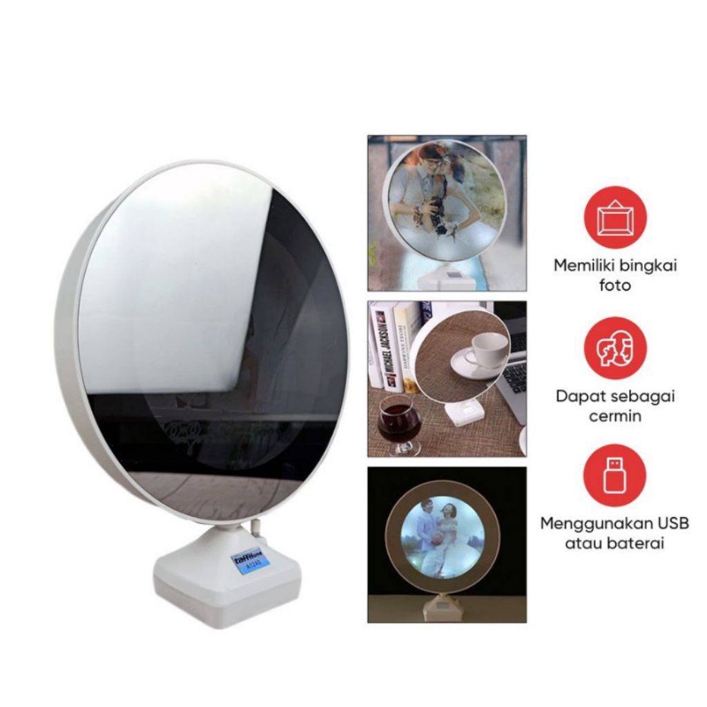 Cermin Magic Mirror LED 2in1 Dengan Photo Frame Kaca Bingkai Bulat Cermin Ajaib Viral Dekorasi Aesth