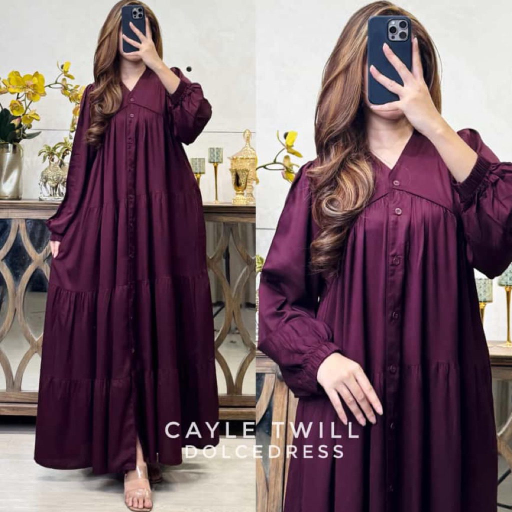 Dolcedress Gamis CAYLE Twill Maxi Dress Lengan Panjang Bahan Rayon