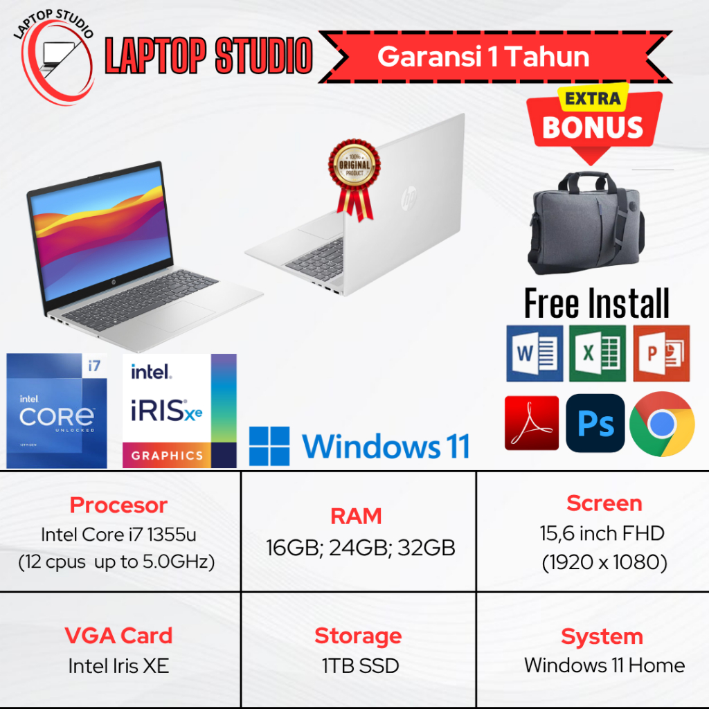 Laptop Baru HP 15 Intel Core i7 1355u (Gen13) | Intel Core Ultra 7 155H SSD