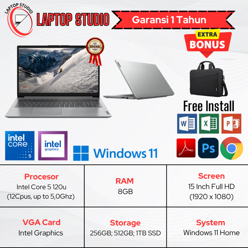 Laptop Baru Lenovo  Ip3 Intel Core 5 120u (Gen 14) SSD Backit Keyboard Fingerprint