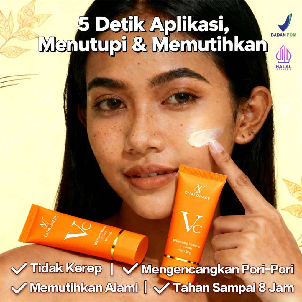 CHALONESE Vc Cream 5X Vitamin C Pelembab Wajah Instant Whitening Cream Glowing Skin Ligheten Spots
