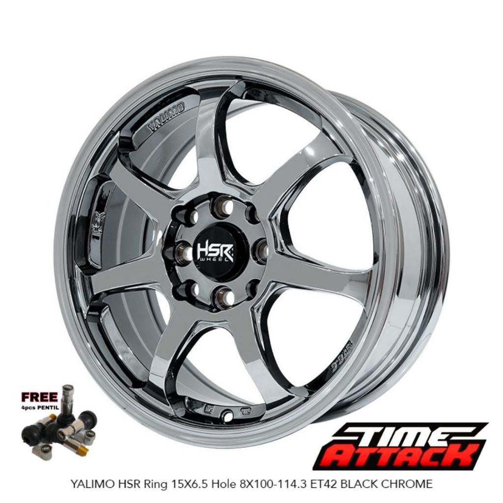 Velg Mobil Jazz Ring 15 HSR WHEEL Tipe Yalimo Black Chrome Velg Hsr R15