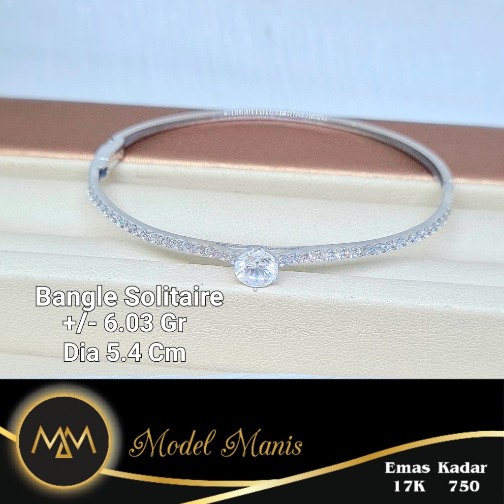 Model Manis Gold  - Gelang Bangle Solitaire 6 Prongs Putih - Emas 17k  750