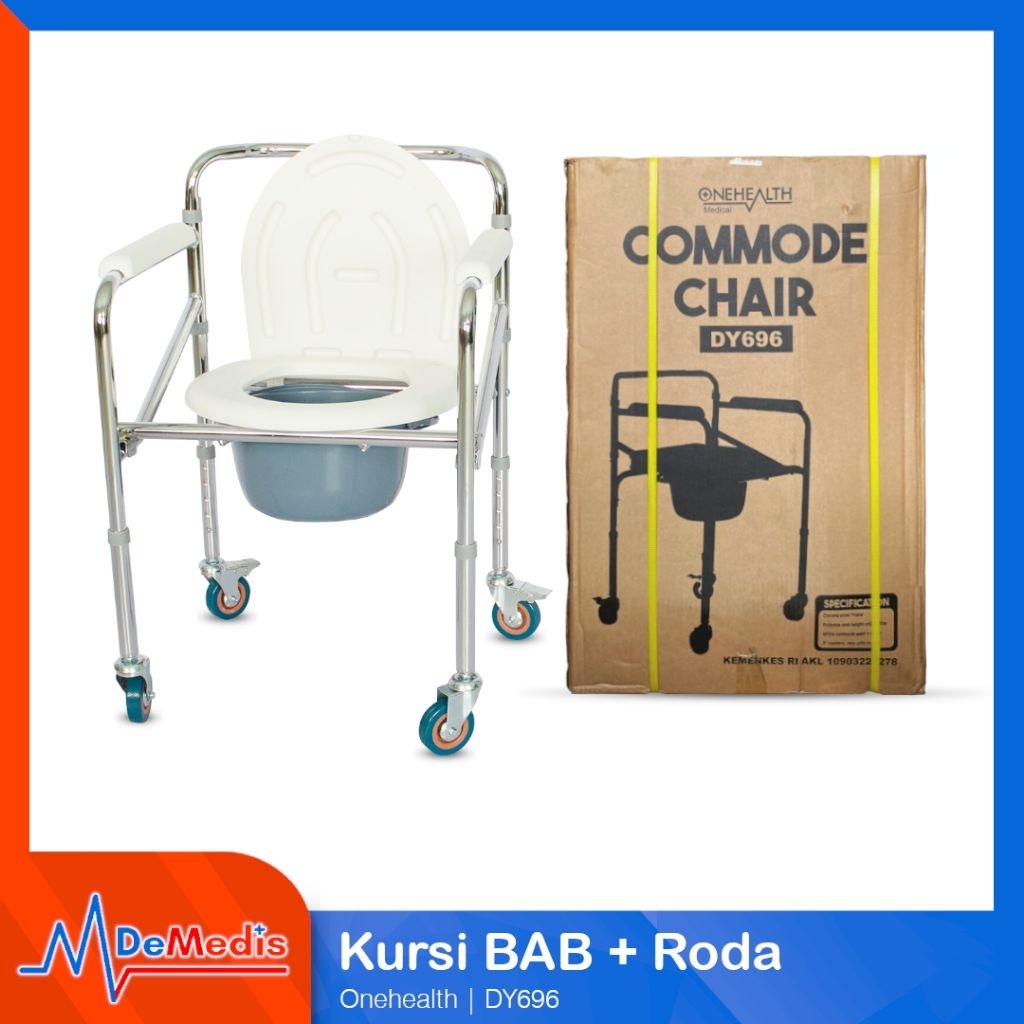 Kursi Toilet BAB Lipat Dengan Roda Untuk Orang Tua dan Ibu Hamil ONEHEALTH Commode Chair DY696