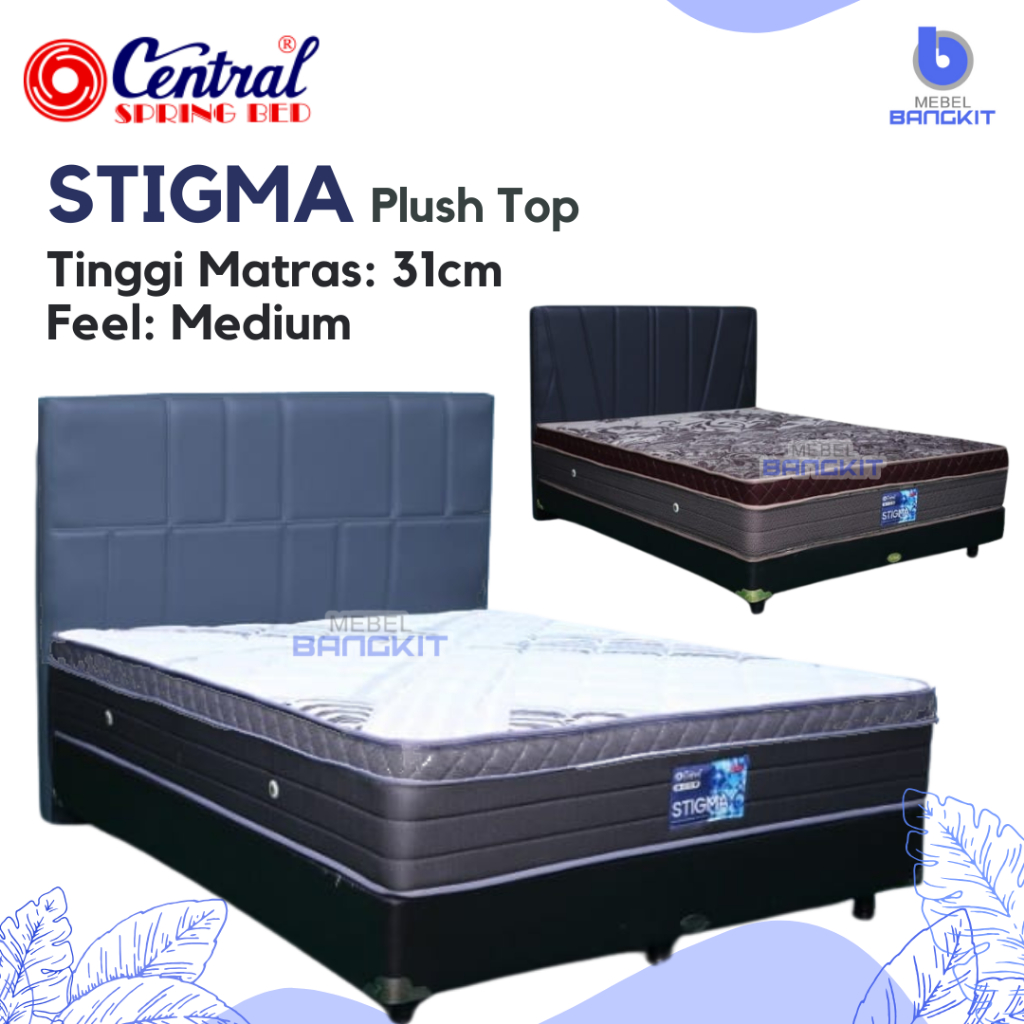 Matras Central Stigma Plush top Springbed Empuk Putih, coklat Kasur saja/ Set divan sandaran 120x200