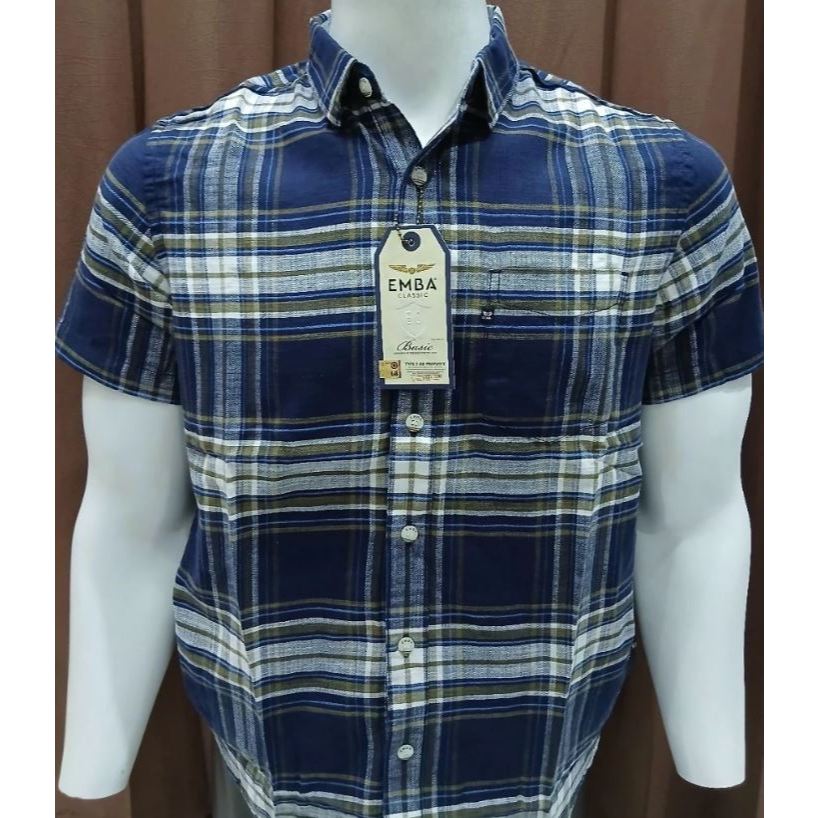 Kemeja Casual Pria EMBA Original Katun Kotak-Kotak