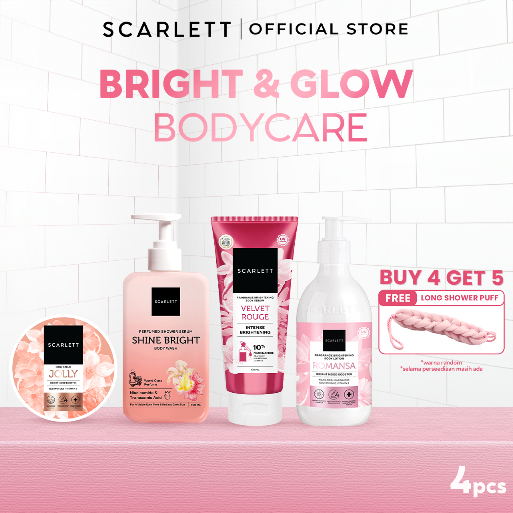 SCARLETT 4in1 Bodycare Daily Routine Body Scrub + Shower Scrub + Body Serum + Body Lotion Paket Seha
