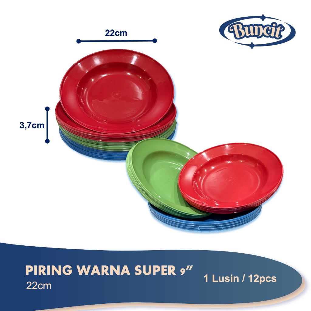 1 Lusin | 12 Pcs Piring Plastik Super 9 inch | Piring Makan | Piring Kue | Piring Snack | Serbaguna