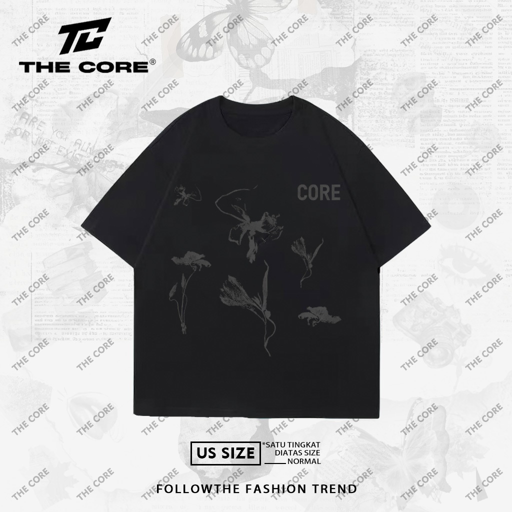 The Core - Kaos Pria Baju Distro Original Boxy Cut T-Shirt "Bunga Gelap" Cotton 30s Wild Black