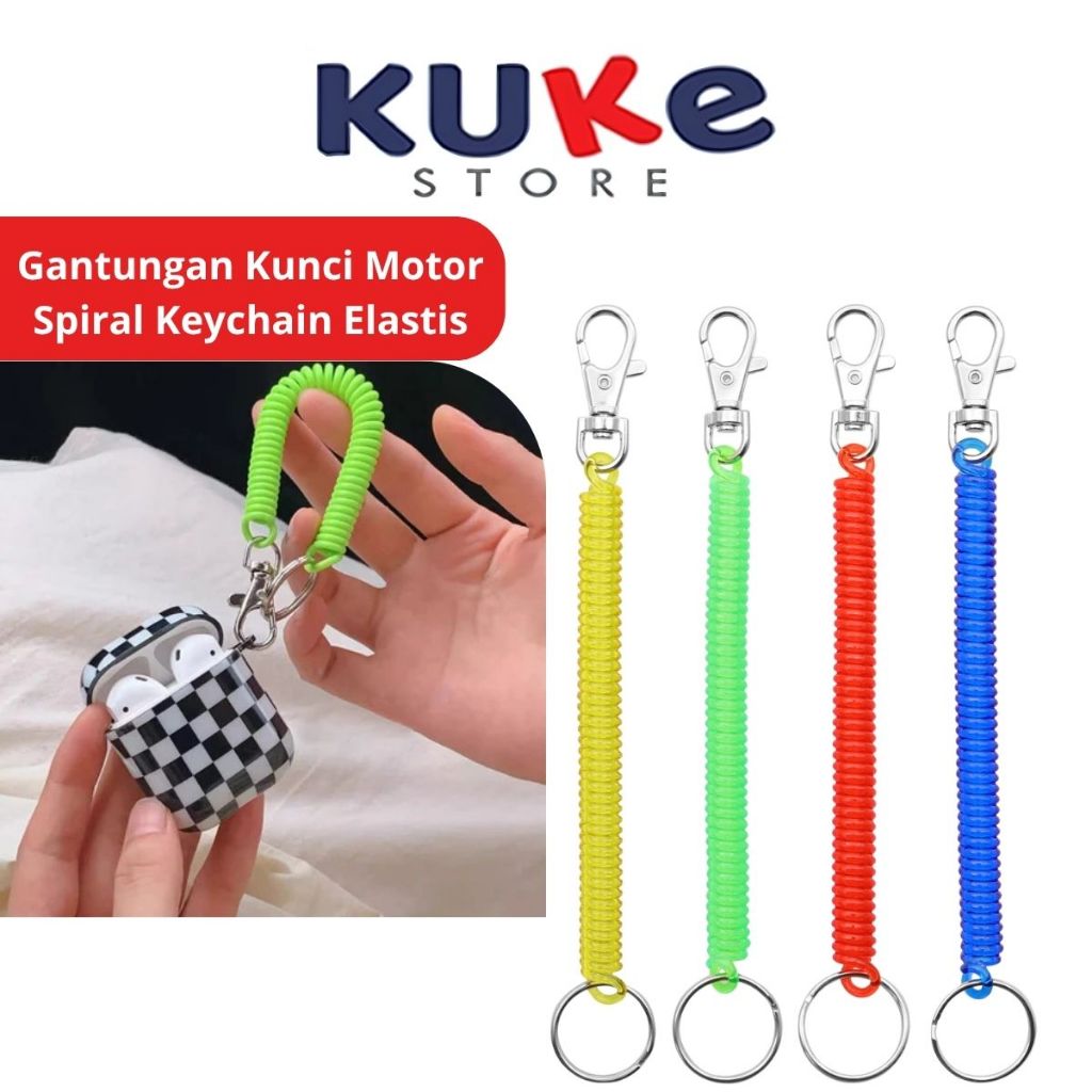 GANTUNGAN SPIRAL/GANTUNGAN KUNCI MOTOR ANTI HILANG TALI PER ELASTIS