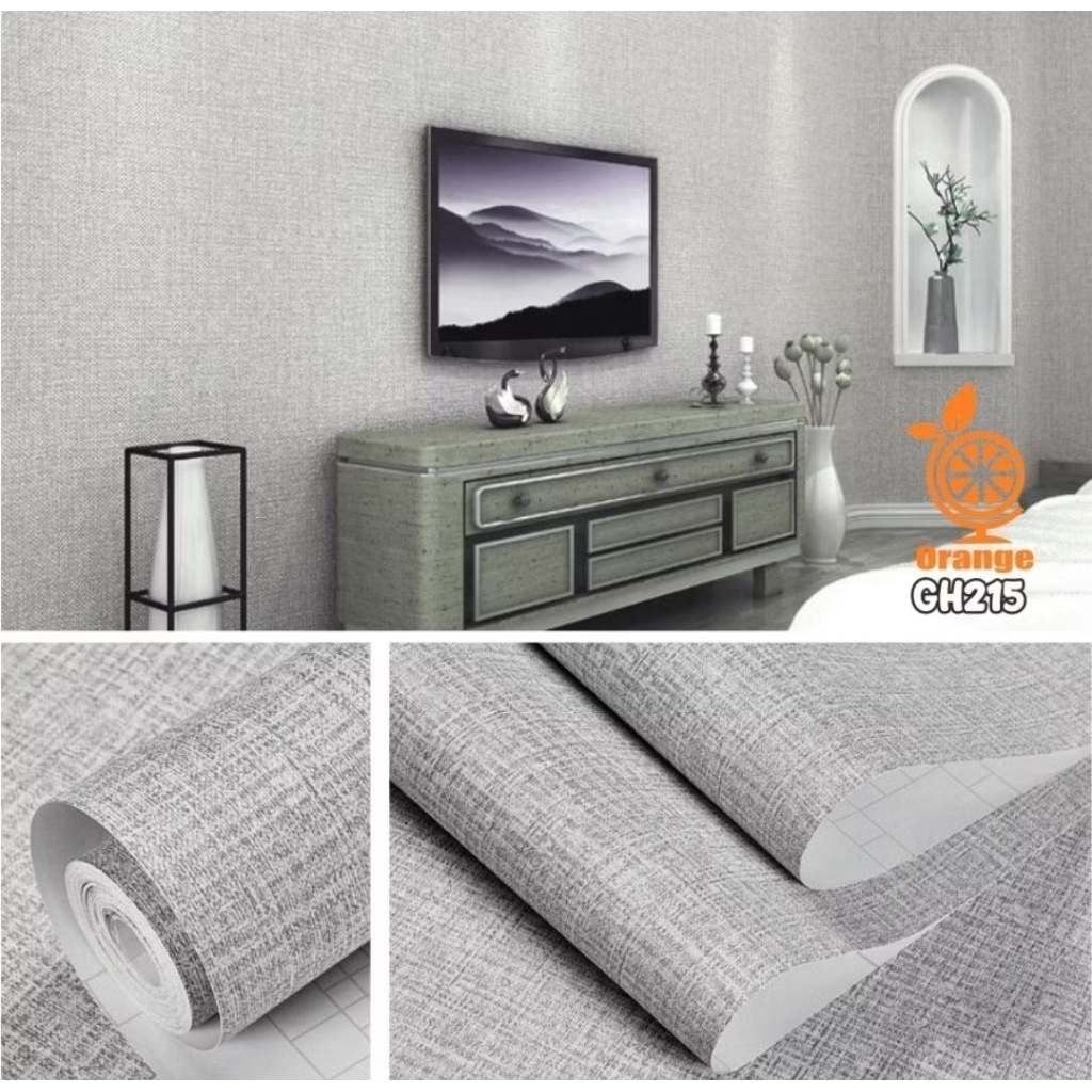 Wallpaper Stiker Dinding Abu Polos Kain Dekorasi Dinding Sticker Hiasan Dinding PVC