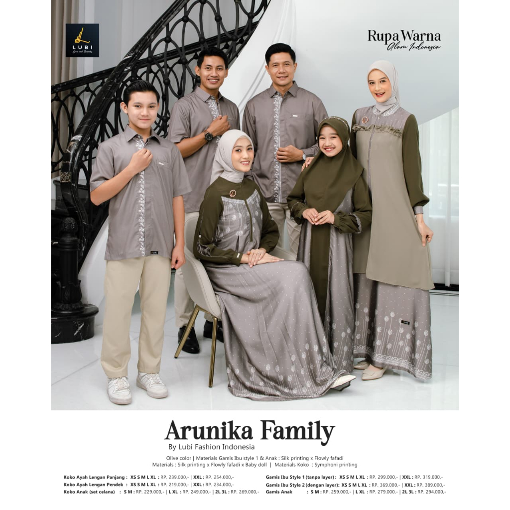 Lubi Arunika (Olive) Family - Sarimbit Keluarga Muslim Premium | Gamis Couple & Koko Couple Lebaran 