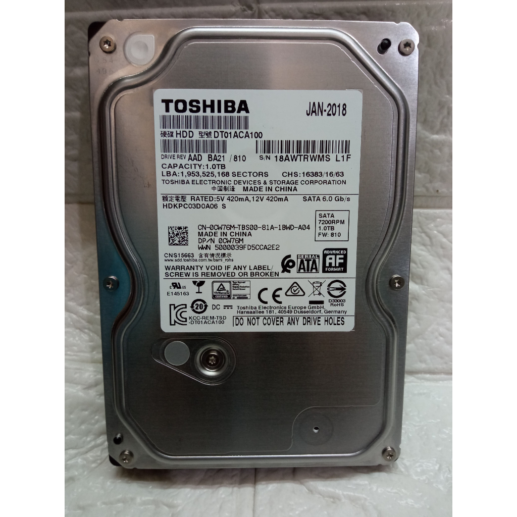 Hardisk Hdd internal PC 1TB  3.4" Sata  toshiba ori