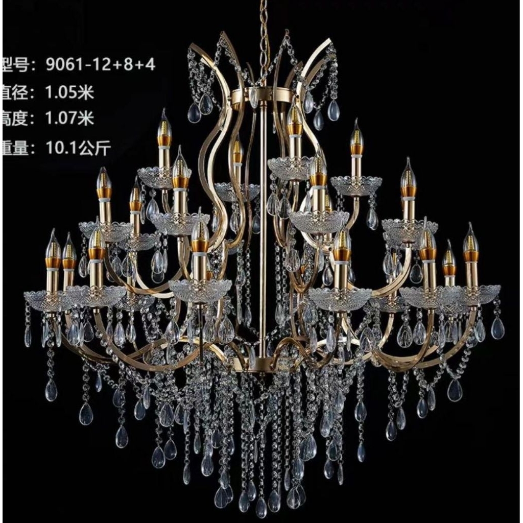 Chandelier Kristal Stainless Gold 24 Lampu/ Lampu gantung mewah/ Lampu Gantung Jumbo