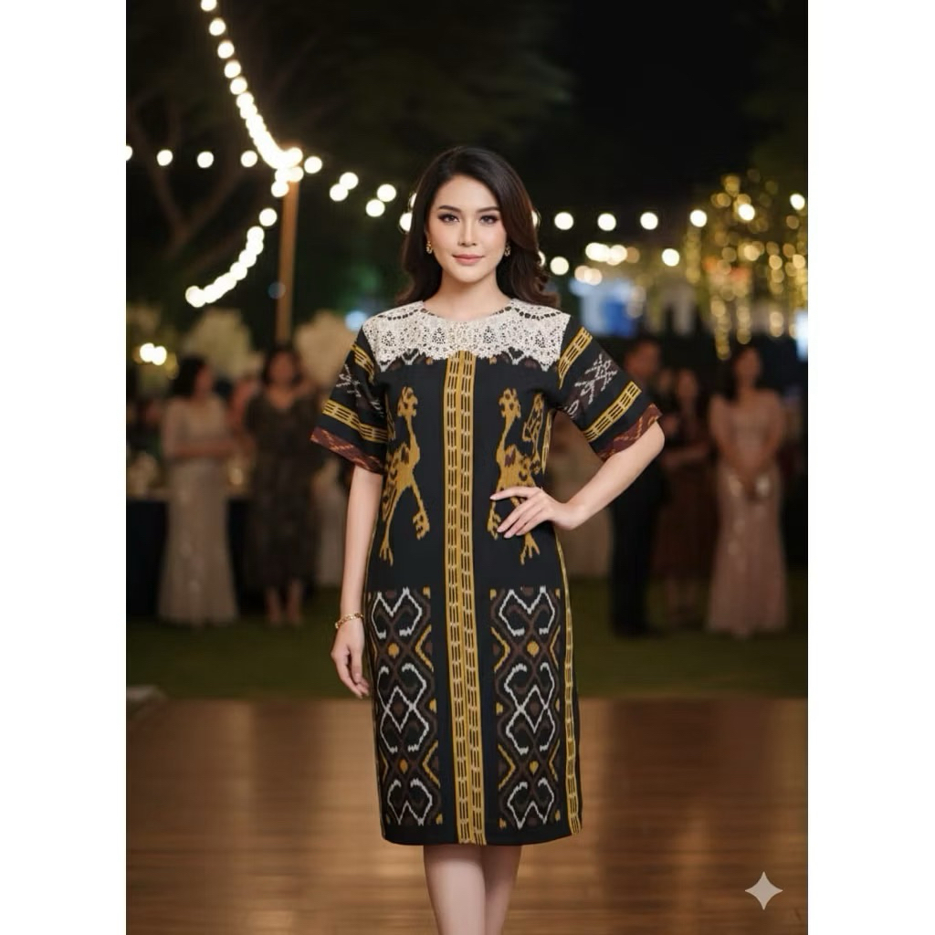 Baju wanita dress cemara dress motif kalimantan dress tenun motif NTT dress kerja dress motif toraja