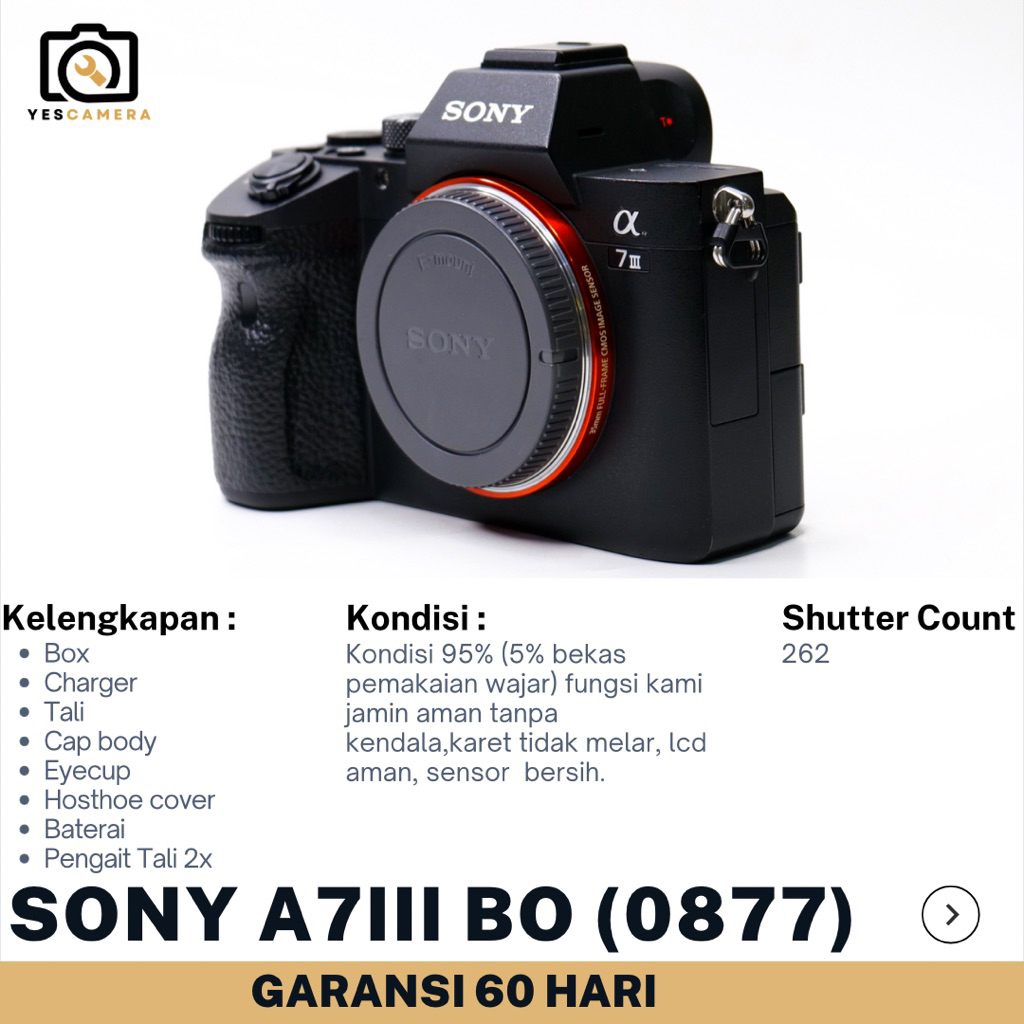 Sony A7III BO (Bekas) - 24.2MP, Touchsreen, 4K UHD - Fullset Box(0877)