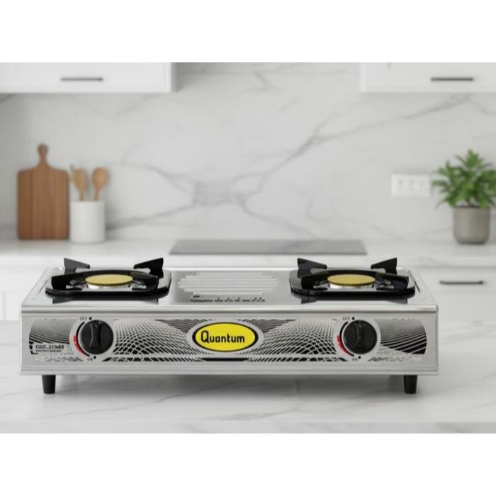 KOMPOR 2 TUNGKU QUANTUM QGC-211 MSB CREAM BURNER KUNINGAN