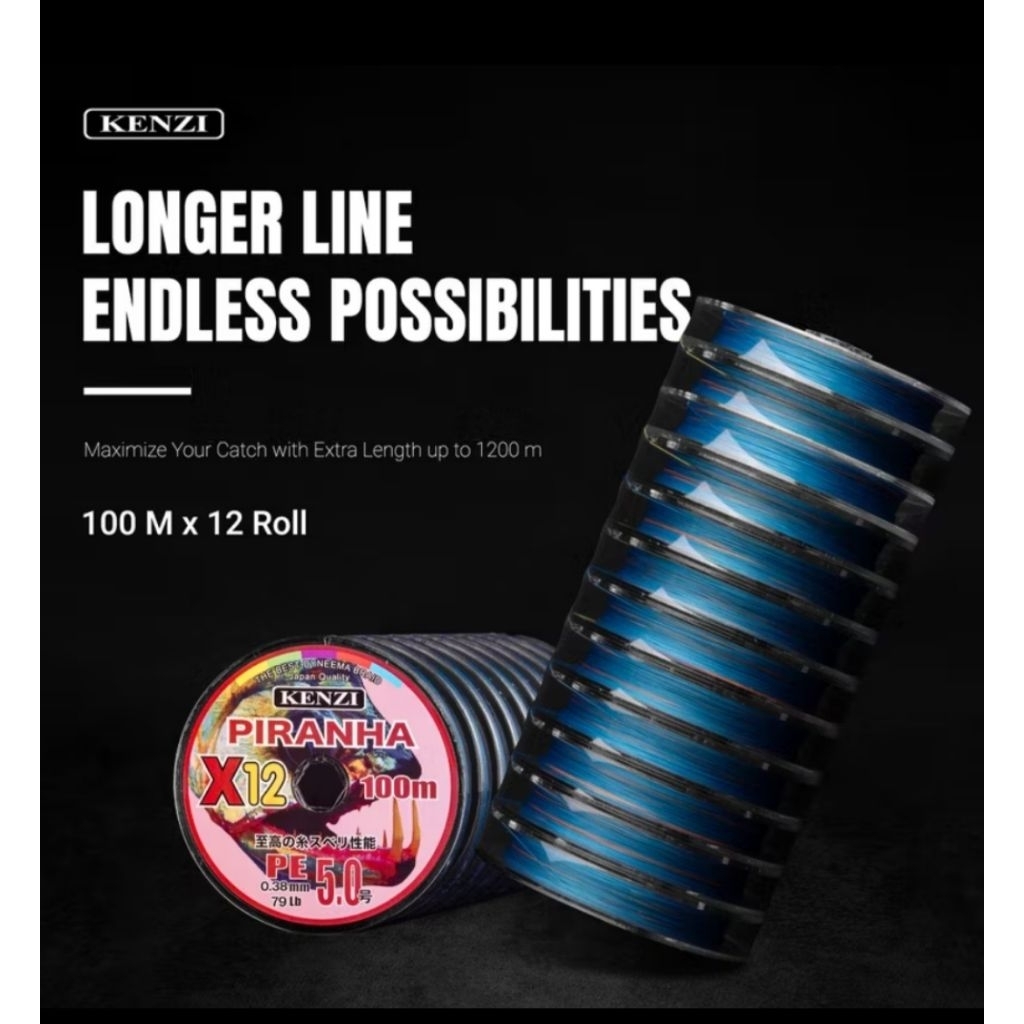 Senar PE Kenzi Piranha X12 100m Kuat Lembut