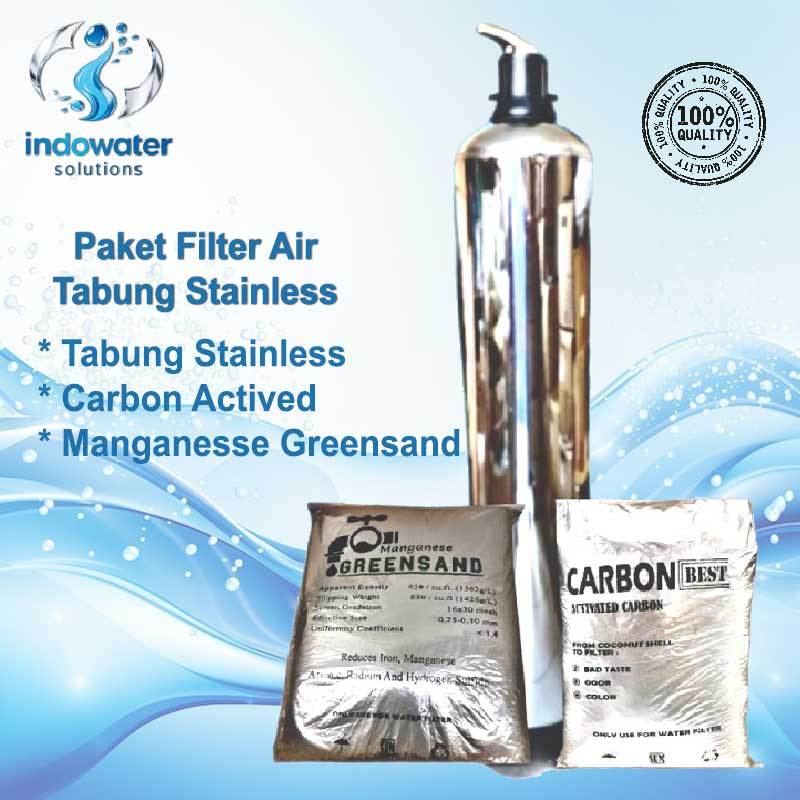 Paket filter air tabung stainless lengkap dengan media filter - tabung filter stainless - filter air