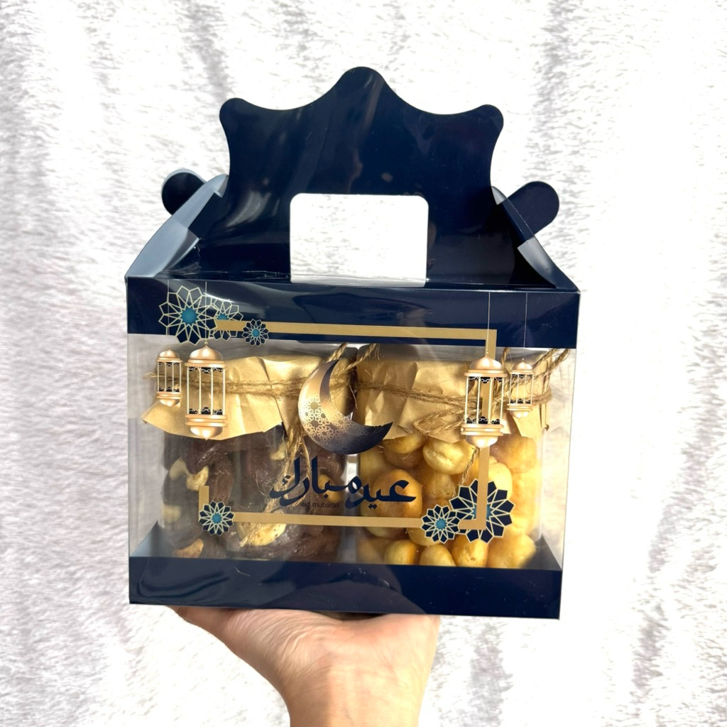 Dus Box Lebaran 2Toples 500/600ML Box MIka Kue Kering Lebaran 2 Toples Navy Handle