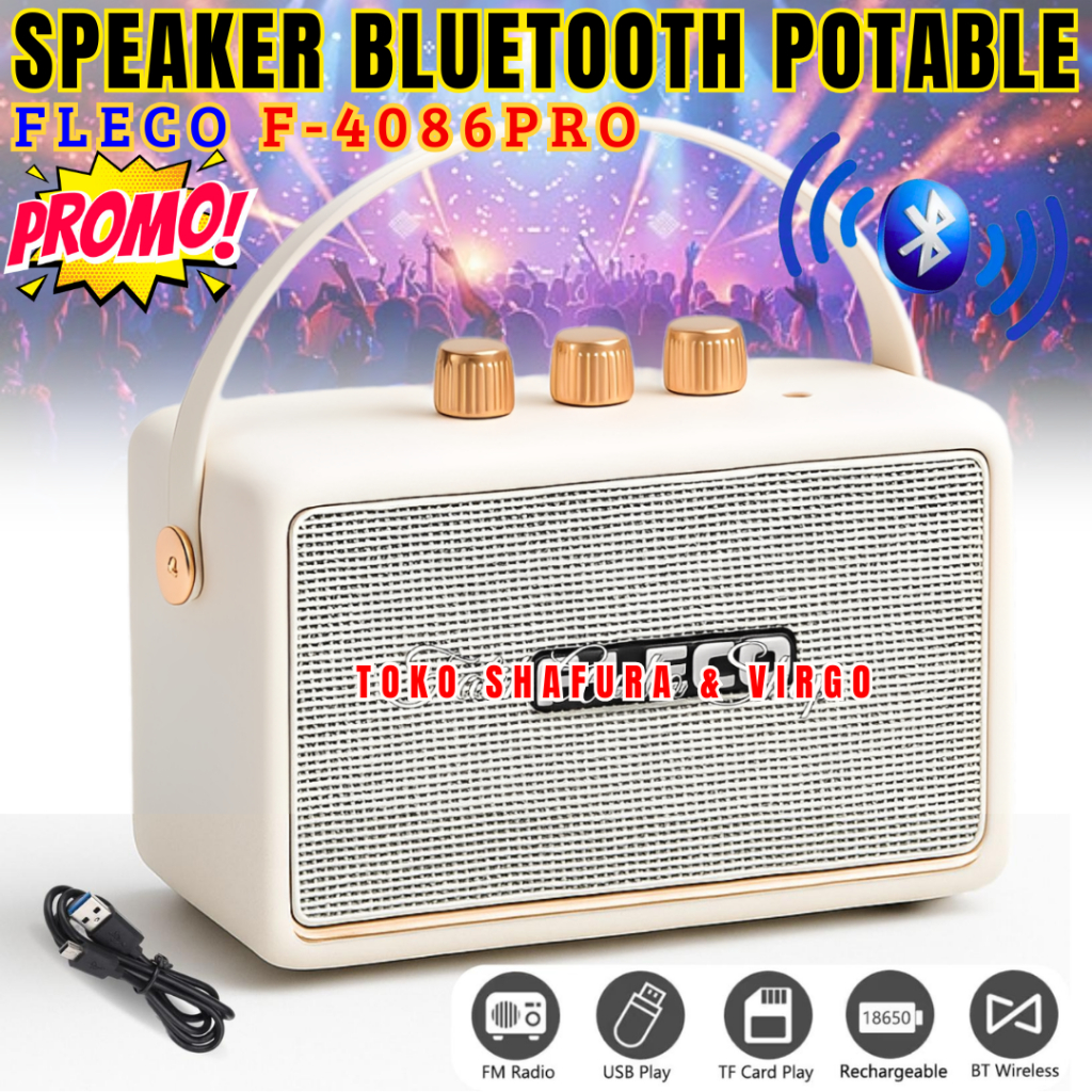 Terbaru Speaker Bluetooth Potable Fleco F-4086pro | Speaker Wireless Portable Super Bass Memiliki Fi