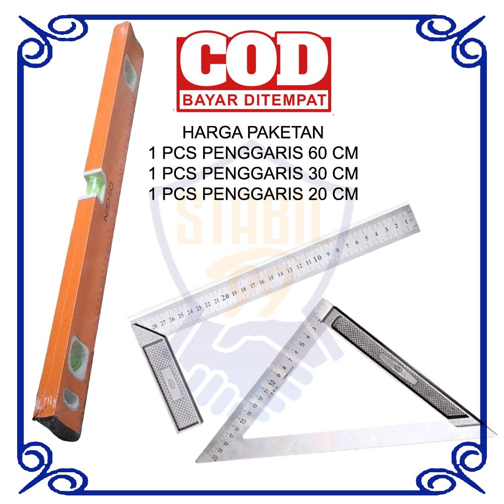 Paket 3 pcs Penggaris Waterpas Pengaris Siku Sudut Tukang Magnet Almunium Serbaguna Multifungsi