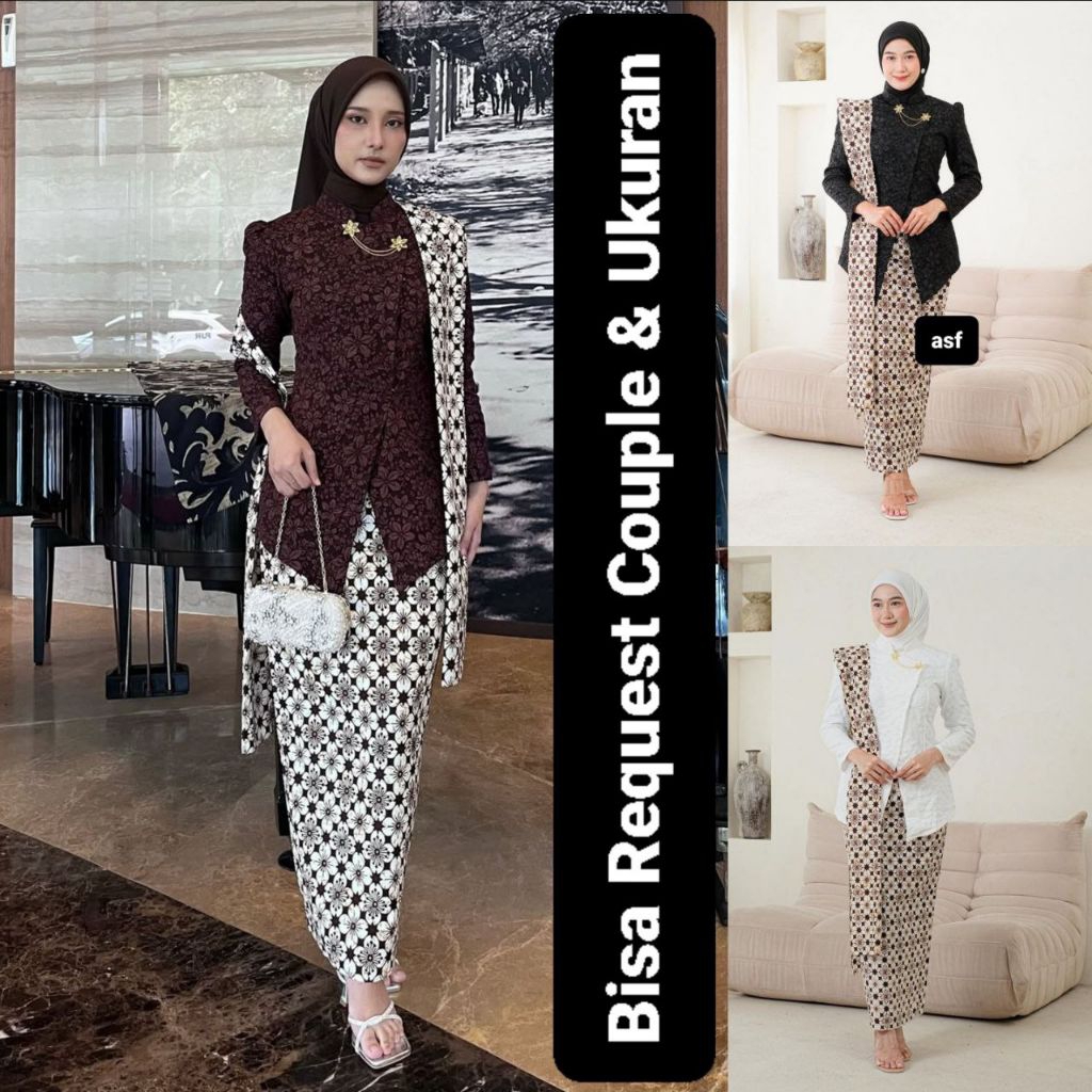 SET KEBAYA JANGGAN ORI COUPLE KEMEJA PREMIUM CUSTOM ANAK & JUMBO / BAJU SETELAN SERAGAM BATIK PASANG