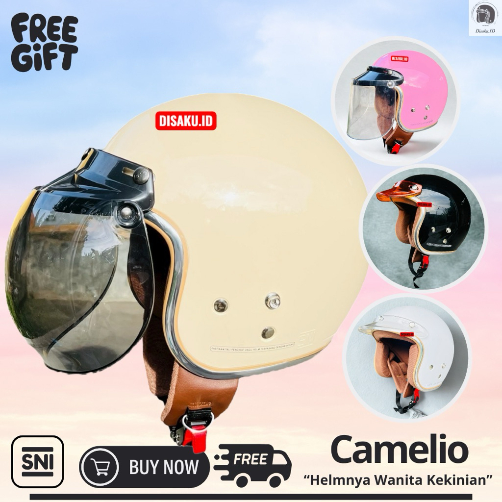 Helm Bogo Camelio Hijab Friendly Unisex List Chrome SNI Original Trendy Kekinian Untuk Wanita Remaja