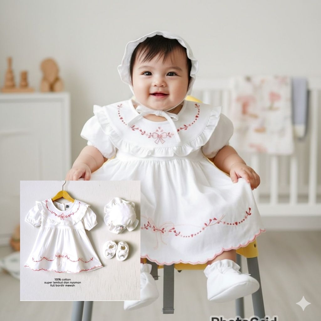Gaun bayi perempuan putih set,dress bayi putih,gaun aqiqah newbornGAMIS MEWAH AQIQAH/PURE WHITE,BAJU