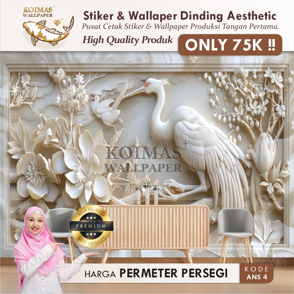 Wallpaper Hiasan Dinding 3D Estetik Terbaru Stiker Motif Burung Bangau Kekinian Stiker Dinding 3d