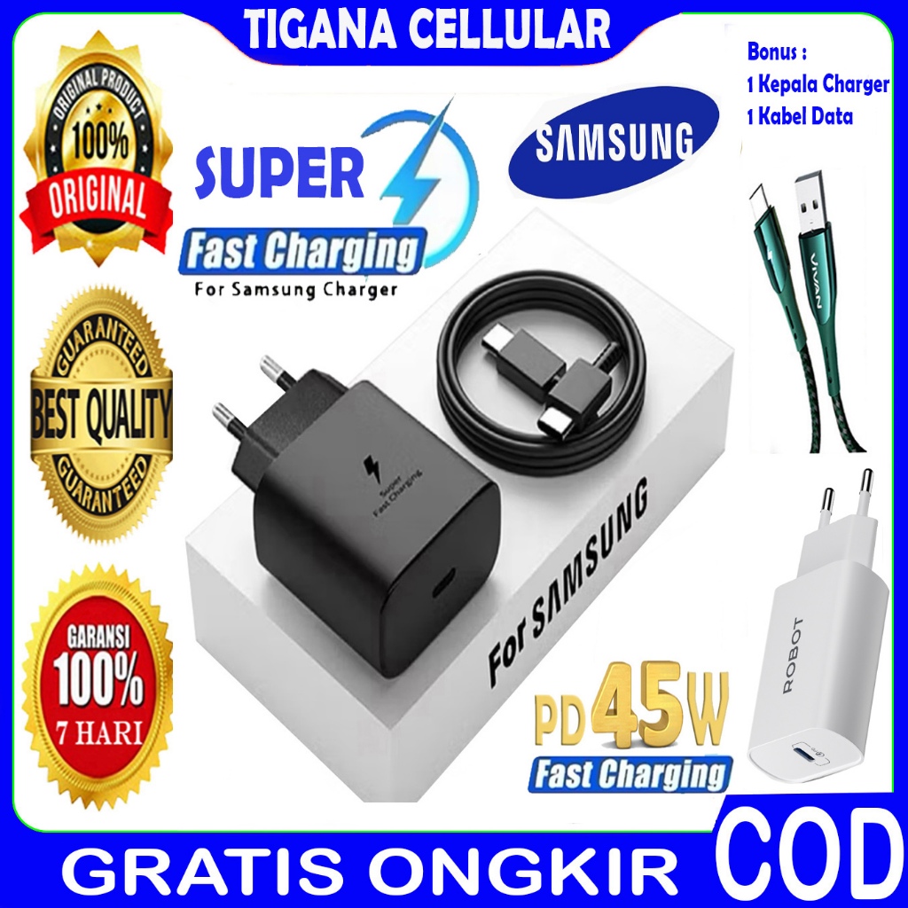 ( ORI SAMSUNG  ) Casan Charger  PD 45 Watt Super Fast Charging Type-C TO Type-C - Bonus 1 Kabel Data