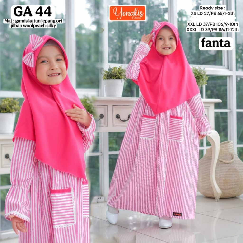 GA 44 MAXY KIDS SET SYARI Ori - Baju Dress Anak Motif Stripe Garis Bahan Katun Jepang Ori + Jilbab B