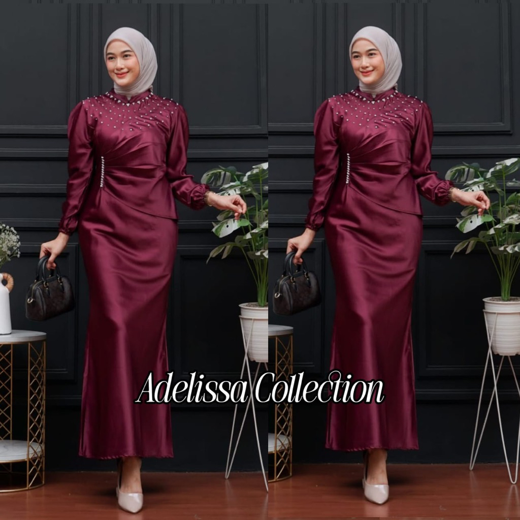 Vina Dres Satin Silk Premium Wanita kondangan Muslim Body Fit Viral Mermaid 2025