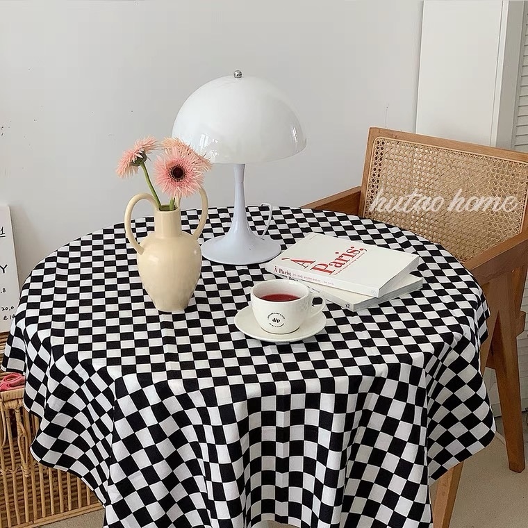 Kain Meja & Latar Belakang Catur - Hitam Putih Kontras, Ideal untuk Meja, Kafe & Dekorasi Rumah