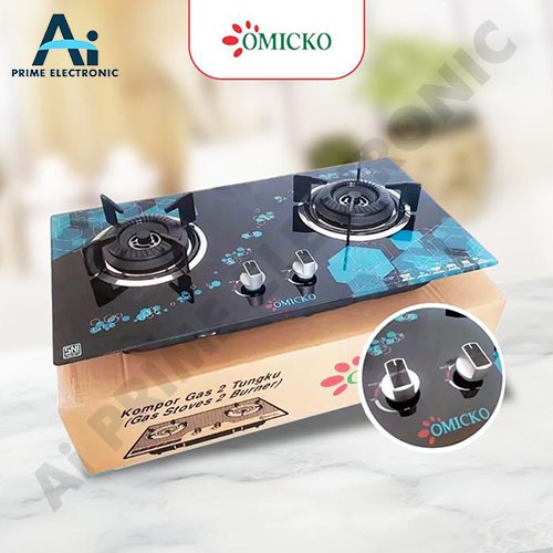 OMICKO 2 Tungku Kompor Gas Kompor Tanam Kaca Gas Stove Tempered Glass 2 Burner