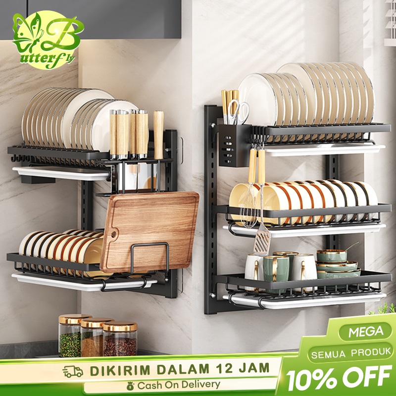 Rak Piring Gantung Rak Dapur Rak Dinding Rak Besi Anti Karat Rak Penyimpanan Mangkuk Rak Dapur Rak P