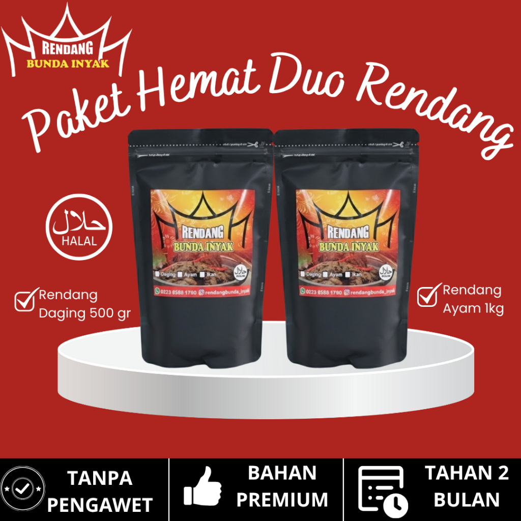 Bunda Inyak - Paket Hemat Duo Rendang Rendang Daging 500gr + Rendang Ayam 1kg