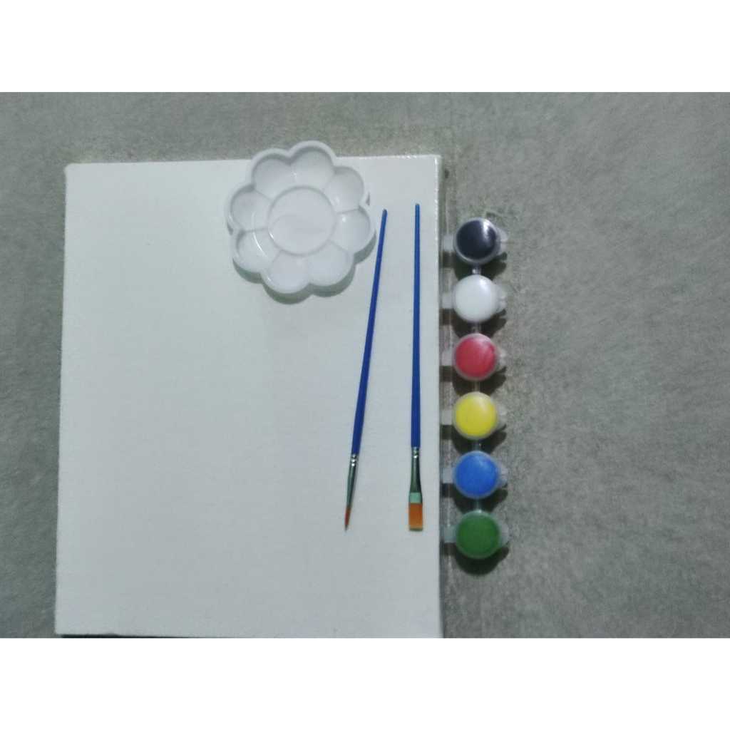 Paket lukis 1 kanvas lengkap set kanvas dengan 6 warna akrilik alat lukis perlengkapan lukis
